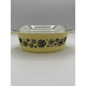 1957 RARE PYREX Promo 1-1/2 Qt Casserole 045 With Lid Pressed Flowers Yellow